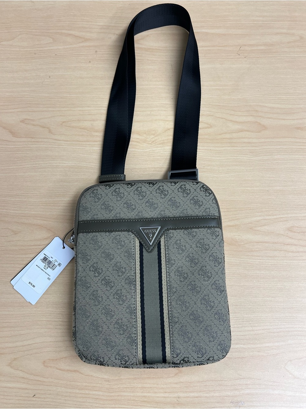 GUESS Olive and Black Logo Messenger Crossbody